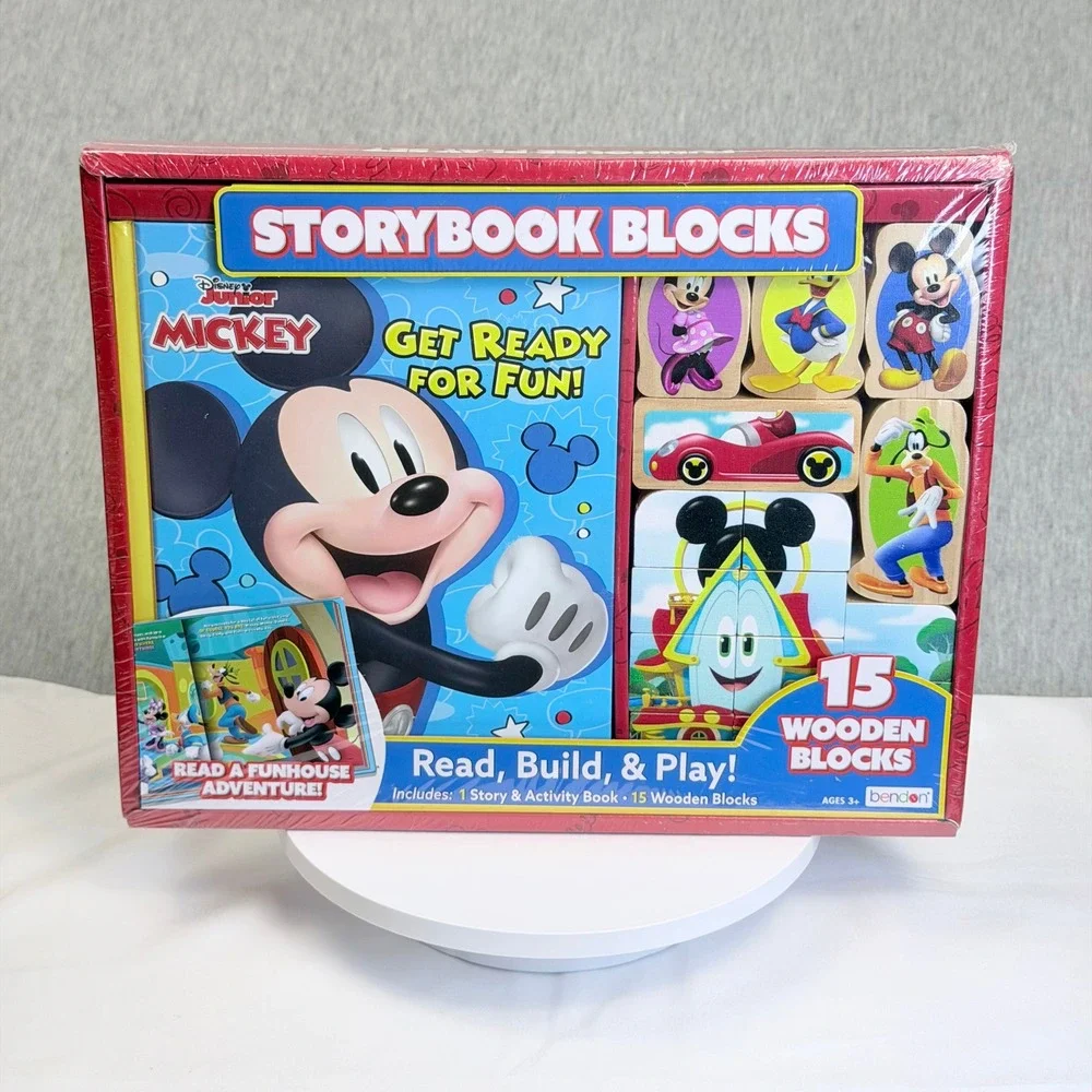 Disney Junior Mickey Mouse Funhouse Storybook Blocks 15 Wooden Blocks & Book NEW